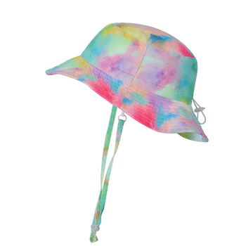 Летняя пляжная шляпа с ремешком для девочек, шапочка с широкими полями, защищающая от ультрафиолета, для купания малышей во время отпуска