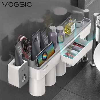 Магнитно-адсорбционный чехол для зубной щетки VOGSIC с 4 чашками, Домашняя полка для хранения в ванной, настенные аксессуары для ванной комнаты