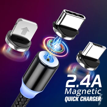 Магнитный кабель зарядного устройства для телефона Type C Micro USB для iPhone 12 11 Pro Max Huawei Honor Xiaomi для телефонов Android Зарядные USB-кабели