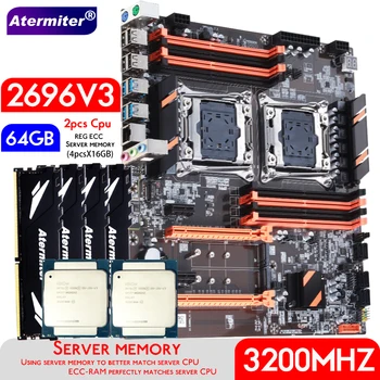 Материнская плата Atermiter Dual X99 С LGA 2011-3 XEON E5 2696 V3 * 2 с Комбинированным Комплектом Серверной памяти 4шт X 16 ГБ = 64 ГБ DDR4 3200 МГц