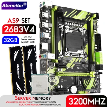 Материнская плата Atermiter X99 AS9 в комплекте с процессором Xeon E5 2683 V4 CPU LGA 2011-3 DDR4 32 ГБ 2X16 ГБ оперативной памяти 3200 МГц REG ECC RAM