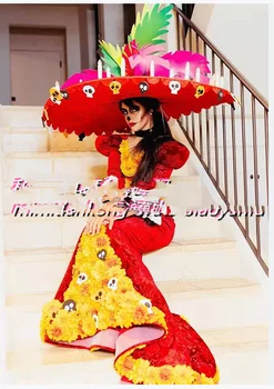 Мексиканский костюм для бара на Хэллоуин, мексиканский костюм для Дня мертвых, мексиканская шляпа