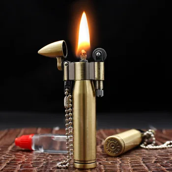 Металлическая зажигалка с пулей Шлифовальный круг Керосиновая Зажигалка Портативный Брелок Прикуриватель для сигар Аксессуары для курения Подарок для мужчин