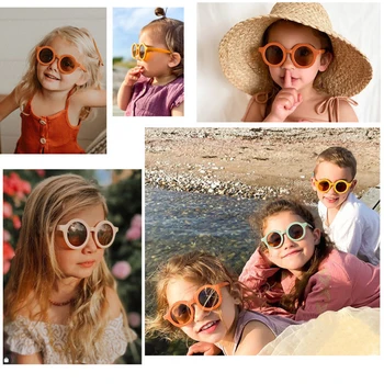 Милые детские солнцезащитные очки для детей, Цветная круглая оправа, милые солнцезащитные очки для маленьких лиц, Корейские солнцезащитные очки с защитой от UV400, внешний вид