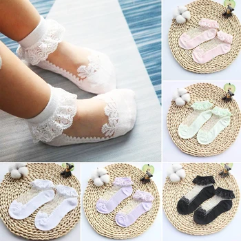Милые кружевные сетчатые носки с цветочным узором для новорожденных, весенние хлопковые носки с бантом для маленьких девочек, нескользящие носки Calcetines Skarpetki Sokke