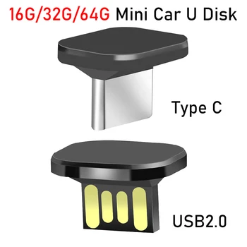 Мини-USB-накопитель большой емкости 16 ГБ 32 ГБ 64 ГБ Флешка Крошечный Флеш-накопитель USB2.0 Type C Автомобильные U-дисковые устройства хранения данных Memory Stick