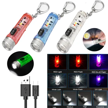Мини-фонарик с пряжкой, УФ-красный светодиодный фонарик, USB-перезаряжаемый тактический брелок, карманный фонарь, Водонепроницаемый светильник для кемпинга на открытом воздухе