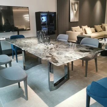 Минималистичный прямоугольный обеденный стол из итальянского мрамора, дизайнерский дизайн, гостиная на заказ, роскошная вилла, семейный обеденный стол и стулья