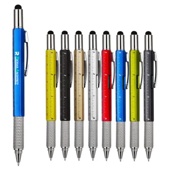 Многофункциональная металлическая ручка 6 В 1, Отвертка, Шариковая ручка, Штангенциркуль, Шкала уровня жидкости, Емкостный сенсорный экран мобильного телефона