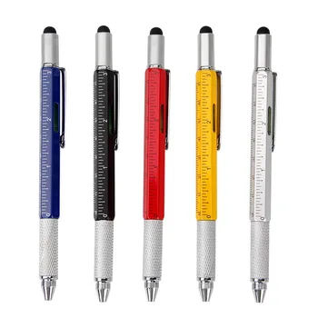 Многофункциональная ручка для разметки 7 В 1, Шариковая ручка с линейкой, Отвертка, Стилус с сенсорным экраном, Спиртовой уровень