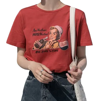 Модная женская футболка с красным принтом Пьющей девушки в стиле Харадзюку, Летние Повседневные Свободные хлопковые короткие футболки, топы, женские