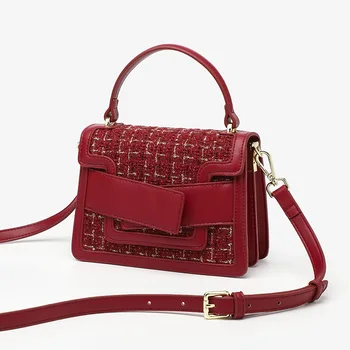 Модная Красная твидовая сумка через плечо, женская модная Маленькая Ароматная сумка квадратного типа в стиле 2023, Новая женская роскошная трендовая сумка-мессенджер