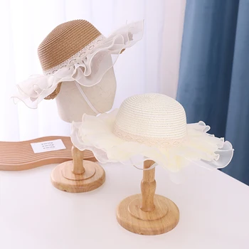 Модная соломенная шляпа от солнца с кружевной отделкой 2022 года для взрослых и детей, Пляжная кепка для женщин и девочек, кепка с солнцезащитным козырьком, летняя повседневная кепка с защитой от ультрафиолета