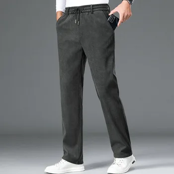 Модные вельветовые брюки Мужские осенне-зимние однотонные повседневные мужские повседневные брюки Обычные эластичные прямые брюки