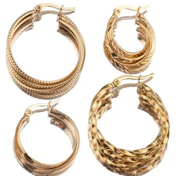 Модные Высококачественные серьги-кольца из нержавеющей стали с позолотой Distortion для женщин, индийско-Корейские роскошные ювелирные изделия