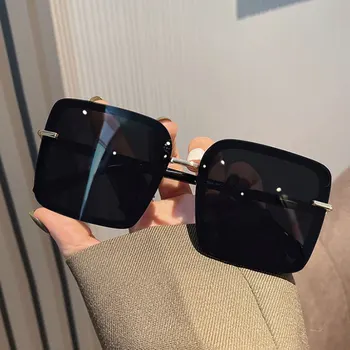 Модные Квадратные Солнцезащитные очки для женщин 2023 Винтажные Черные Солнцезащитные очки большого размера Женский Люксовый бренд Big Frame Eyewear