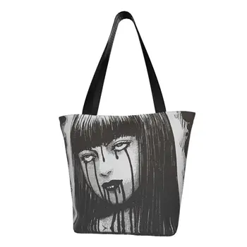 Модные сумки-тоут Bloody Tears Tomie Junji Ito для покупок многоразового использования, Японская манга ужасов, бакалея, холщовая сумка для покупок на плечо