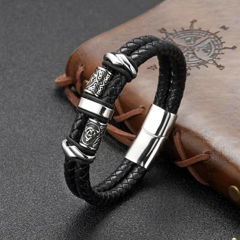 Модный кожаный браслет из натуральной кожи и нержавеющей стали, мужской браслет, браслет с Кетелевым узлом, подарок для влюбленных