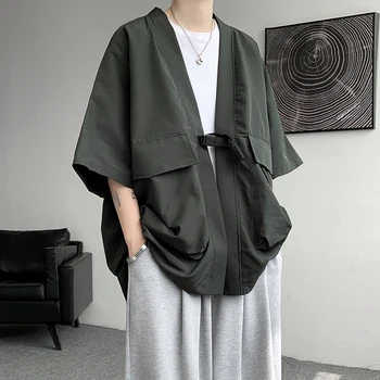 Модный мужской кардиган-кимоно, мужские рубашки оверсайз, популярная японская рубашка с большим карманом, топ-костюм юката, мужская одежда 2023 г.