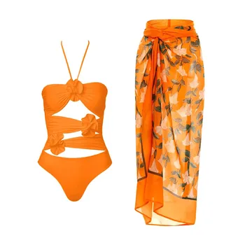 Модный пляжный цельный купальник с принтом Sling Slim Hollow Bikini Backless Трендовая пляжная юбка Женские купальники с высокой талией