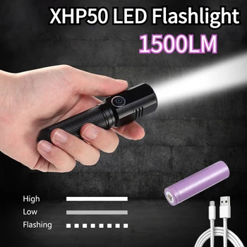 Мощный светодиодный фонарик XHP50, USB Перезаряжаемая вспышка, Водонепроницаемый ручной фонарь с телескопическим зумом, фонари для самообороны