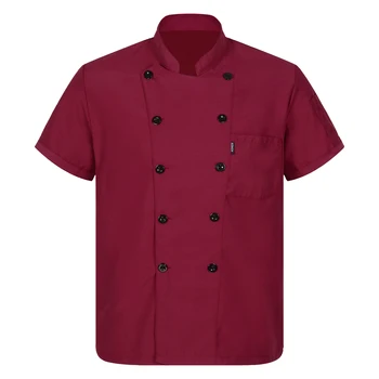 Мужская Женская куртка шеф-повара с коротким рукавом и воротником-стойкой, униформа повара в столовой, ресторане, отеле, Рабочая кухонная рубашка