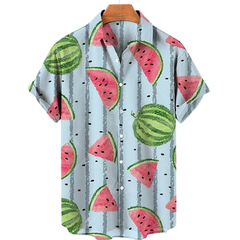 Мужская рубашка с коротким рукавом с гавайским фруктовым узором 2023, свободный крой, повседневная, модная, для отдыха, пляжа, лета, 5XL
