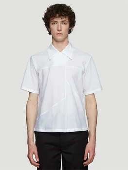 Мужская рубашка с коротким рукавом, Летняя новинка, Белый Маленький заостренный воротник, уличный стиль, простой геометрический дизайн, молодежная модная рубашка