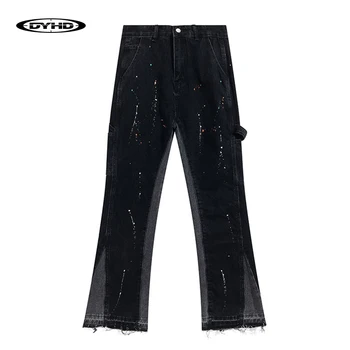 Мужские брюки в стиле пэчворк, джинсы-клеши с принтом Граффити, женская уличная одежда в стиле хип-хоп, повседневные Свободные джинсовые брюки Харадзюку, унисекс
