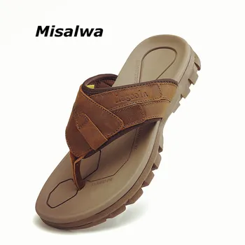 Мужские вьетнамки из натуральной кожи Misalwa, тапочки с клипсами, Летние сандалии на платформе для мужчин, повседневная обувь 2023, римские дизайнерские сандалии
