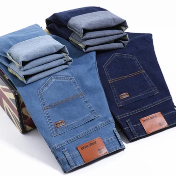 Мужские джинсы, деловые повседневные, светло-голубые, эластичные, модные джинсовые брюки, мужские брендовые брюки, весна и лето