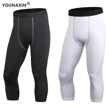 Мужские укороченные брюки базового слоя 3/4, Обтягивающие компрессионные тренировочные штаны для фитнеса, бега трусцой, баскетбола, спортивных зауженных брюк