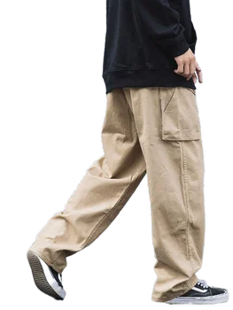 Мужские японские прямые брюки-карго, однотонные простые мужские свободные брюки в стиле ретро, модные повседневные уличные брюки
