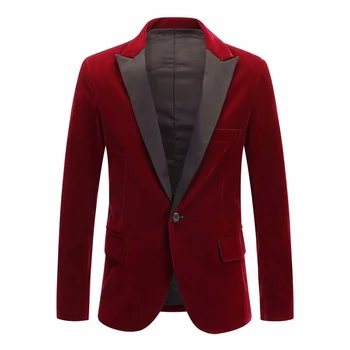 Мужской бархатный пиджак с отворотом на одной пуговице 2023, новые винно-красные / Королевско-синие Велюровые блейзеры, Банкетный фрак