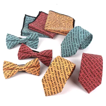 Мужской галстук-бабочка с буквенным принтом, Карманные квадратные наборы, Классический мужской повседневный галстук, Набор карманных полотенец, Официальные деловые галстуки, Галстук-бабочка