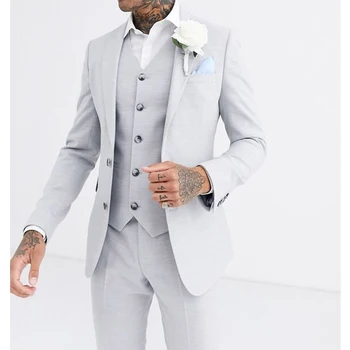 Мужской костюм, комплект для жениха на свадьбу из 3 предметов, свежие облегающие смокинги для шафера, костюм для выпускного вечера для мужчин, блейзер + жилет + брюки