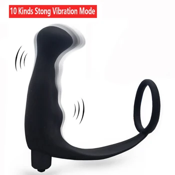 Мужской массажер простаты, вибрационное кольцо для члена, 10-частотный вибратор G spot, стимулирующий анальную анальную пробку, Эротические секс-игрушки для взрослых, кольцо для пениса
