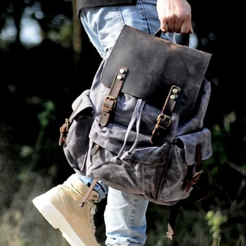 Мужской рюкзак для путешествий большой емкости, вощеный холст, водонепроницаемый мужской рюкзак в винтажном стиле, высококачественный женский рюкзак на открытом воздухе