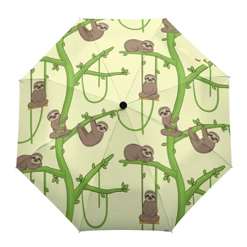 Мультяшный зонтик в виде ветки ленивца для улицы, полноавтоматический дождевой зонт с восемью костями, подарок для взрослых, детские зонты