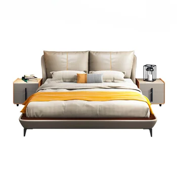 мягкая кровать из натуральной кожи, современный дизайн, кровать/ модная мебель для спальни размера 
