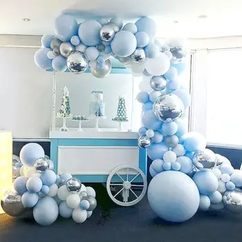 Набор для украшения вечеринки по случаю Дня рождения ребенка Синие, белые, серебристые, хромированные металлические воздушные шары для свадьбы, помолвки в душе невесты, прямая поставка