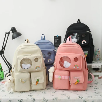 Набор из 5 предметов, рюкзак для учащихся младших классов средней школы, новые женские милые рюкзаки, школьная сумка Kawaii для девочки