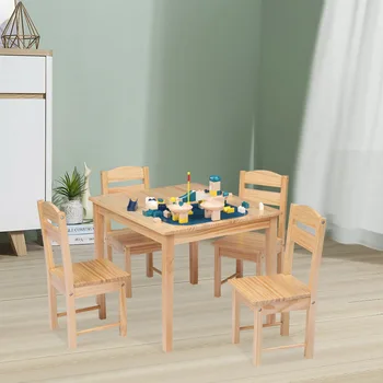 Набор столов и стульев из массива дерева для детской мебели сосна (один стол с четырьмя стульями)
