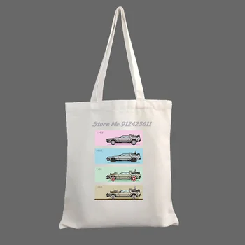Назад в будущее, сумка с пиксельным принтом Delorean, холщовая сумка для покупок в стиле харадзюку, женская сумка-тоут, женская сумка через плечо