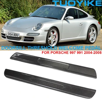 Наклейка-полоска для внутренней отделки дверного порога из углеродного волокна Car Real Dry, Педаль приветствия, накладка на панель для Porsche 997 991 2004-2008