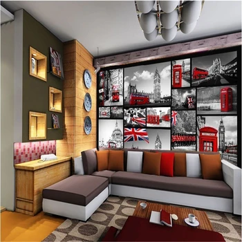 настенные обои beibehang, ретро Серый Красный бар, KTV, персонализированные обои для отдыха, британское искусство, 3D фотообои для стен