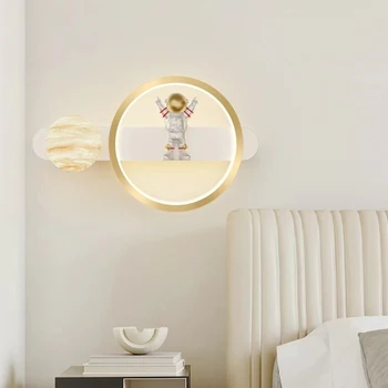 Настенные светильники 3D Planet Astronaut, декор детской спальни, Светодиодный мультяшный Креативный светильник для мальчиков и девочек, Прикроватные настенные светильники для детской комнаты