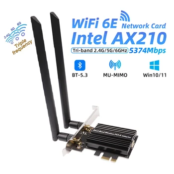 Настольный Wi-Fi 6E Bluetooth 5.3 Intel AX210 PCIe WiFi Адаптер 5374 Мбит/с 802.11ax AX210NGW Беспроводная карта WiFi 6E Windows 10 Linux