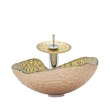 Неправильная форма Раковина для мытья рук из золотистого стекла, столешница для туалетного столика в ванной