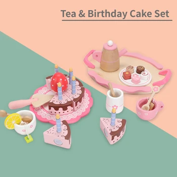 Новая детская деревянная игрушка, Набор для торта с клубникой на День Рождения, Милый набор для послеобеденного чая, Имитация кухонных игрушек, Подарки для детей